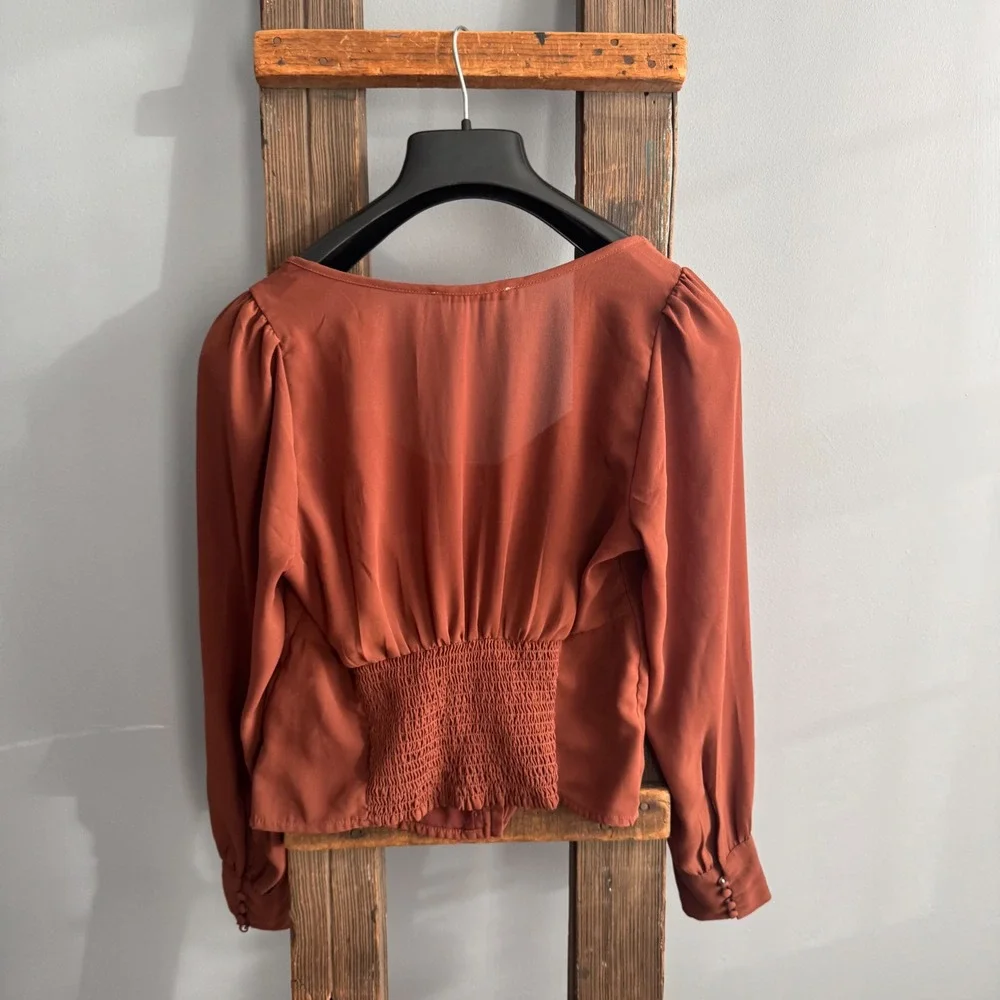 Abercrombie Brown Rust Square Neck  Sz S‎ Milkmaid Y2K Boho Festival Top - Picture 3 of 6